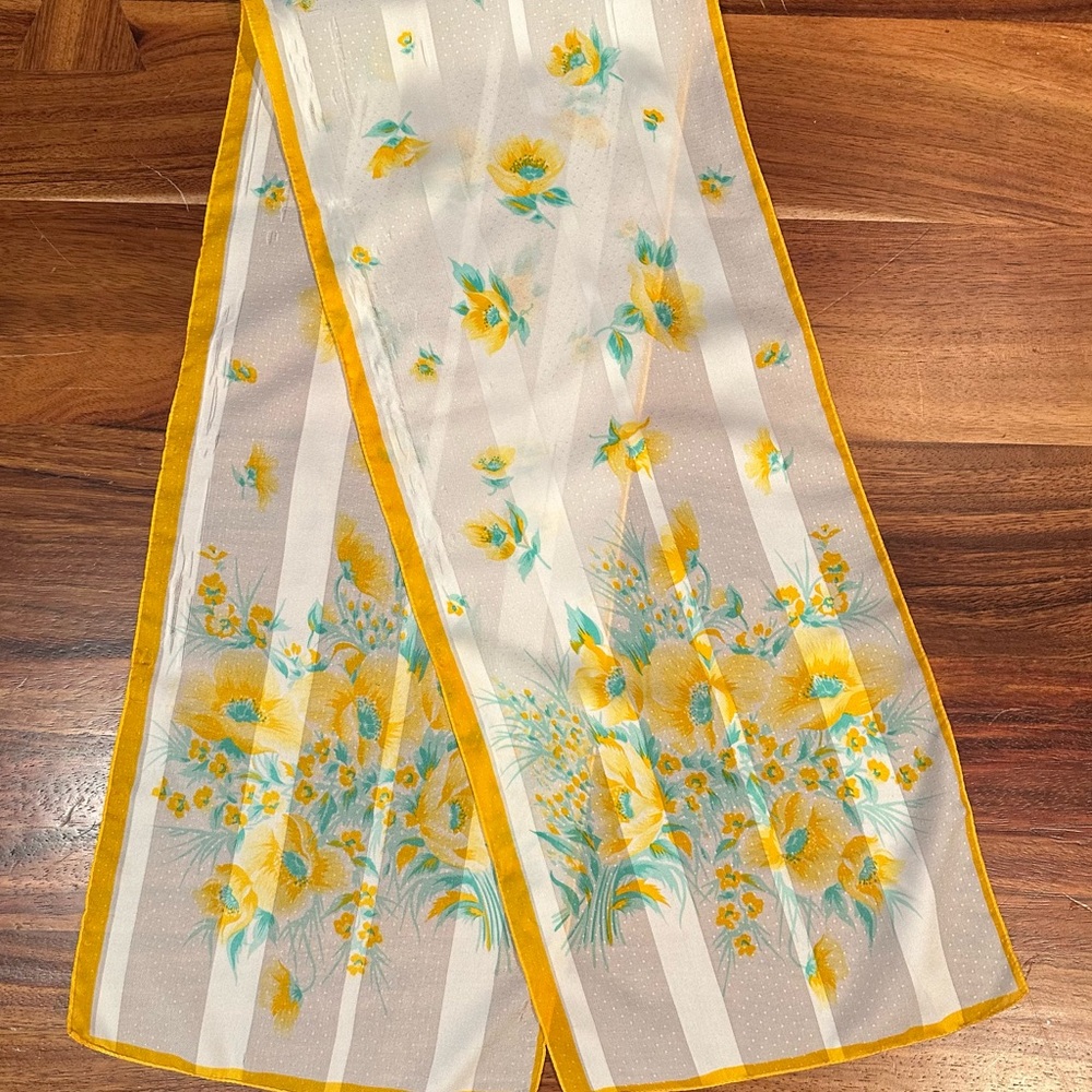 Vintage Yellow Floral Sheer Scarf